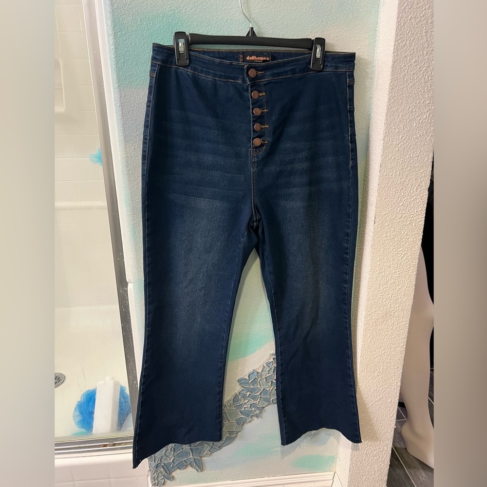 NWOT Dollhouse Button Flare Blue Jeans
